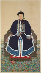 清の廷臣の肖像、景昭（1889年没）と思われる（絹本、墨、彩色）