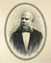 リウス・イ・タウレ、フランセスク・デ・パウラ（1833-1889）。スペインの弁護士、政治家。バルセロナ市長、1888年バルセロナ万国博覧会の推進者。A. Carreteroの "La Ilustracion Espanola y Americana "に掲載された肖像画。エングレーヴィング。