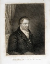 シュレーゲル、フリードリヒ・フォン（1772-1829）。ドイツの詩人、批評家、学者。ドイツ・ロマン主義の批評家。エングレーヴィング。