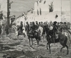 スペイン第一共和制（1873-1874）。カルタヘナのカントンカルタヘナ降伏後のホセ・ロペス・ドミンゲス将軍。La Ilustracion Espanola y Americana "に掲載された画像。エッチング。