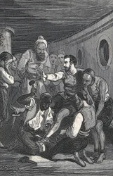 1580年、トリニダードのフレイ・フアン・ギルとフレイ・アントン・デ・ラ・ベラが、アルジェの捕虜となっていたセルバンテスを解放した（エングレーヴィング）。