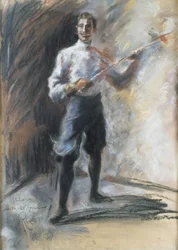 アルトゥロ・リエッティ（1863-1943）作「剣術の達人ウェイシ」紙にパステル画、72x53cm。イタリア、20世紀