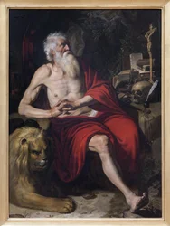 瞑想する聖ヒエロニムス、Artus Wolffort (1581-1641) 作とされる絵画。 写真、KIM Youngtae、リヨン、Musee des Beaux Arts de Lyon。