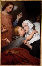 慈愛に満ちた子供 幼い子供が、アリシテの女性にキスをする。アリー・シェファー（1795-1858）作 1840年 ナント美術博物館蔵