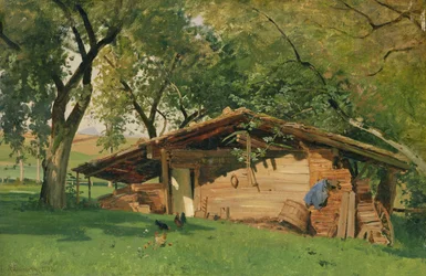 キーム湖の小屋、1872年（カードに油彩）