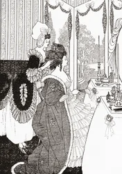 The Toilet after Aubrey Beardsley」。1909年に出版されたEduard Fuchs著『Illustrierte Sittengeschichte vom Mittelalter bis zur Gegenwart』より。