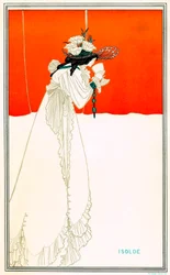 リヒャルト・ワーグナーのオペラ『トリスタンとイゾルデ』にちなんで、オーブリー・ビアズリー（1872-1898）が描いた、愛のフィルターを飲むイゾルデ（Iseult or Iseut, Yseut, Yseult, Ysolde） - アーサー王のケルト伝説 - アールヌーボー - クロモリトグラフィー（chromolithography） W. Griggs, The
