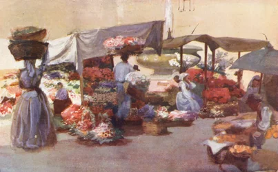 ローマ：カンポ・デ・フィオーリ（カラーリトグラフ）