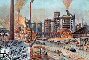 ドイツの鉄鋼業、1880年頃（イラスト）