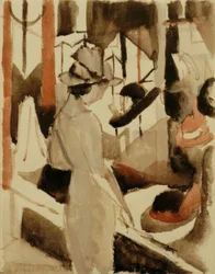 帽子屋の前の女性