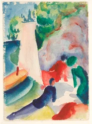 "Picnic on the Beach" (Picnic after Sailing) August Macke (1887-1914) による水彩画 1913 Dim 17,6x12,2 cm Albertina, Vienna
