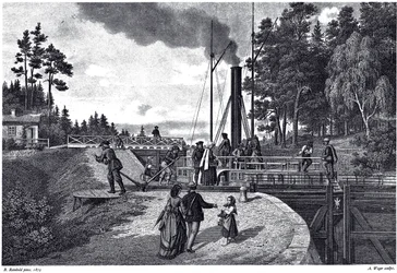1873年のフィンランドのジュスティラ水門の眺め
