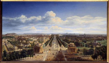 エトワール凱旋門から撮影したパリの眺め オーギュスト・カドル (1782-1849) による絵画 1843 日。 0,48x0,83 m パリ、カルナヴァレ美術館
