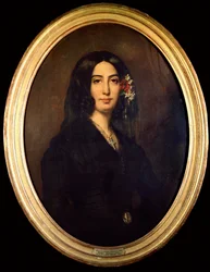 1832年、ジョージ・サンド（オーロール・デュパン、バロンヌ・ドゥドゥヴァン）（1804-1876）の肖像。オーギュスト・シャルパンティエ（1813-1880）の絵画 パリ・カルナヴァレ美術館（Musee Carnavalet