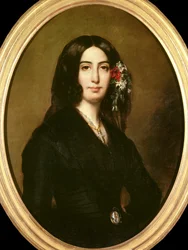 作家ジョルジュ・サンド（1804-1876）の肖像 オーロール・デュパン、デュドヴァン男爵 オーギュスト・シャルパンティエ（1813-1880）の絵画 1838年 パリ、ロマンティック生活博物館蔵