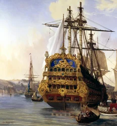 オーギュスト・メイヤー（1805-1890）による1724年のブレスト港の「ル・フドロワイヤント」号の詳細（ブレスト、ボザール美術館） - ブレスト港の「ル・フドロワイヤント」号
