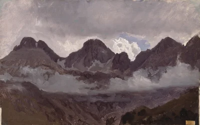 霧のある山々、1850年代半ば（キャンバスに油彩、紙に油彩）