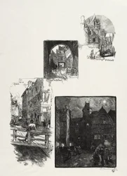 Rouen Illustrated：Rue des Charretes、Rue de Halage、Rue Eau de Robec、Place des Arts、1896。
