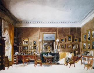 チュイルリーのベリー公爵夫人の居間、水彩画、ガルネリー・オーギュスト（1785-1824）作、フランス