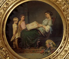 La lecon de lecture オーギュスト・トゥルムーシュ（1829-1890）の絵画 1854年 パリ、オルセー美術館