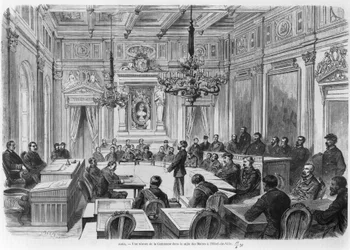1871年パリのホテルドゥヴィル、サルデメアでのセッション中のコミューンのメンバー