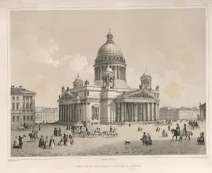 Admiralteysky Prospektから見た聖イサアク大聖堂From：The Construction of the Saint Isaacs Cathedral、1845