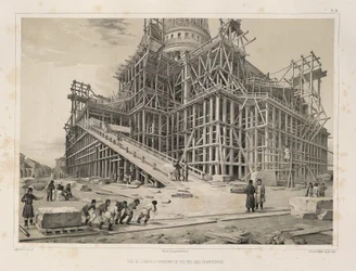 木製の足場に囲まれた大聖堂の眺めFrom：the Construction of the Saint Isaacs Cathedral、1845