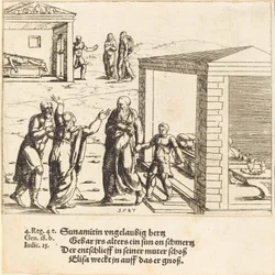 エリシャがシュネム人の息子を育てる, 1547年.