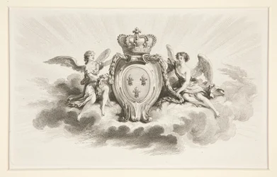 天使に囲まれたフルール ド リスの王家の紋章、19 世紀の複製