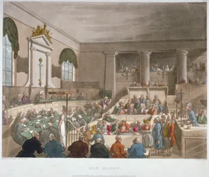 セッションハウスの内部ビュー、オールドベイリー、セッション中の裁判所、ロンドン市、1809