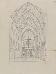 Esboço do interior de uma igreja gótica