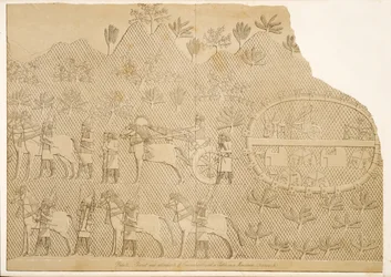パブ、ニネベのモニュメントからの戦車とセナケリブと山の城（クユンジク）の係員。 1849