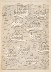 ニネベの記念碑、パブから船（コユンリク）に避難するアッシリア人の敵。 1849