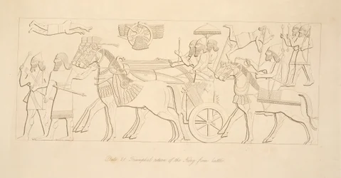 パブ、ニネベのモニュメントからの戦いからの王の凱旋。 1849