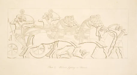 パブ、ニネベのモニュメントから戦車で戦う戦士。 1849