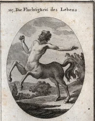 ケンタウロスで表現された人間の生命の速度の寓意。Iconologie oder Ideen aus dem Gebiet der Leidenschaften und Allegorien bildich dargestellt for Zeichner, Mahler, Dichter, Gelehrte, Erzieher und freunde Hoherer Geschmacksbilden "に掲載されたエングレーヴィング。