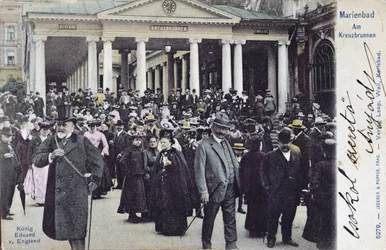 1905年頃、マリエンバートの温泉を訪れたエドワード7世（1841-1910）を描いた絵葉書