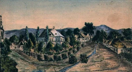 田舎の村の眺め」1830年頃（紙に水彩画）