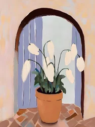 鉢植えのアーチ窓