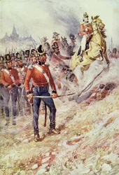 コルーニャのサー・ジョン・ムーア（1761-1809年）、1809年1月16日、サー・イーヴリン・ウッド（1838-1919年）編『British Battles on Land and Sea』より、初版1915年