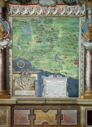 マチルダ伯爵夫人から教会に寄贈されたローマ時代のトゥシアの土地、バルダッサーレ クローチェによるフレスコ画の詳細