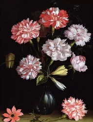 花の研究：花瓶のカーネーション（パネルに油彩）