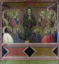 「ペンテコステ」 バルナバ・ダ・モデナ作（1367～1383年頃活動） 1377年 薄暗い 54.4 x 50.1 cm ロンドン・ナショナル・ギャラリー