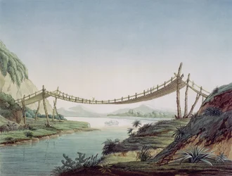 1810年にメキシコのチャンボ川を渡るペニペ近くのロープ橋