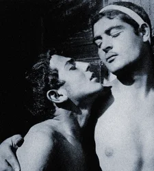 2つの男性のヌードの研究、シチリアc.1898（セピア写真）