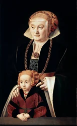 「娘を持つ女性の肖像」、c1530s-c1540s。