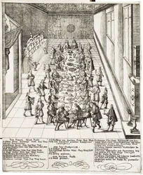 フェルディナンド4世（1633-1654）が1651年9月5日にウィーンで受けたローマ王、ハンガリー王、ボヘミア王への忠誠の誓いの際の祝宴
