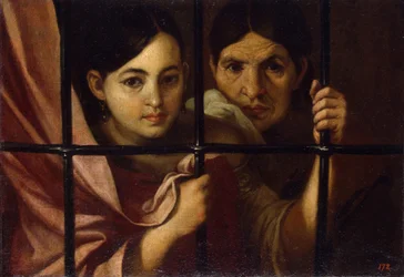 グリルの後ろにいる二人の女性、1645