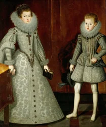 インファンテ フィリップ、後にスペイン国王フィリップ 4 世 (1605 年 - 1665 年) と妹のアン オブ オーストリア (1601 年 - 1601 年)