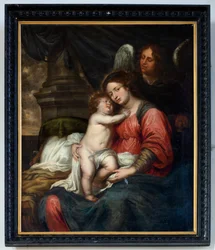 教区教会 (Parochiekerk Sint-Andreas, Beerlegem)。 ペインティング。 子を持つ聖母。 バルトロメ・ムリーリョ(?)。